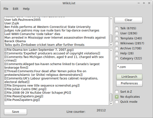 WikiList main window